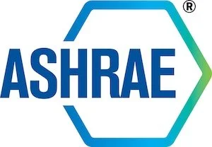 Logo of ASHRAE with blue hexagonal outline and green accents.