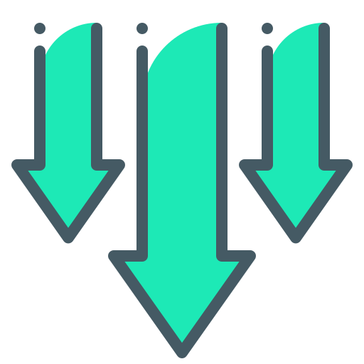 Three downward-pointing arrows in teal with a dark gray outline.