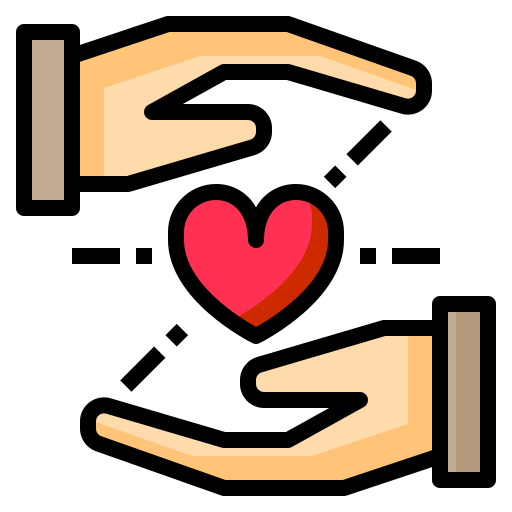Illustration of two hands forming a heart shape around a red heart symbol.