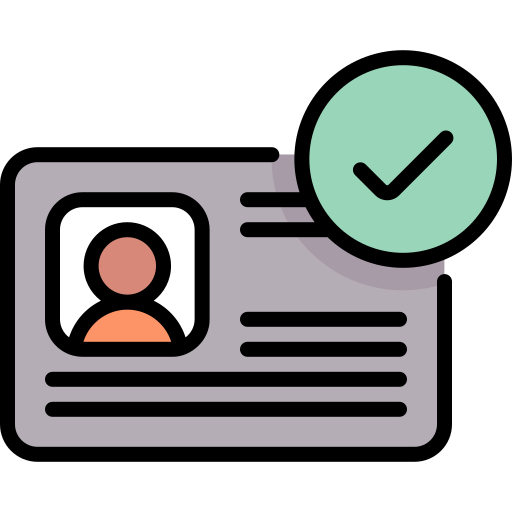 Illustration of a verified identification card with a profile photo and a checkmark.