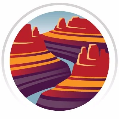 Illustration of the Grand Canyon with cliffs and a river running through the canyon.