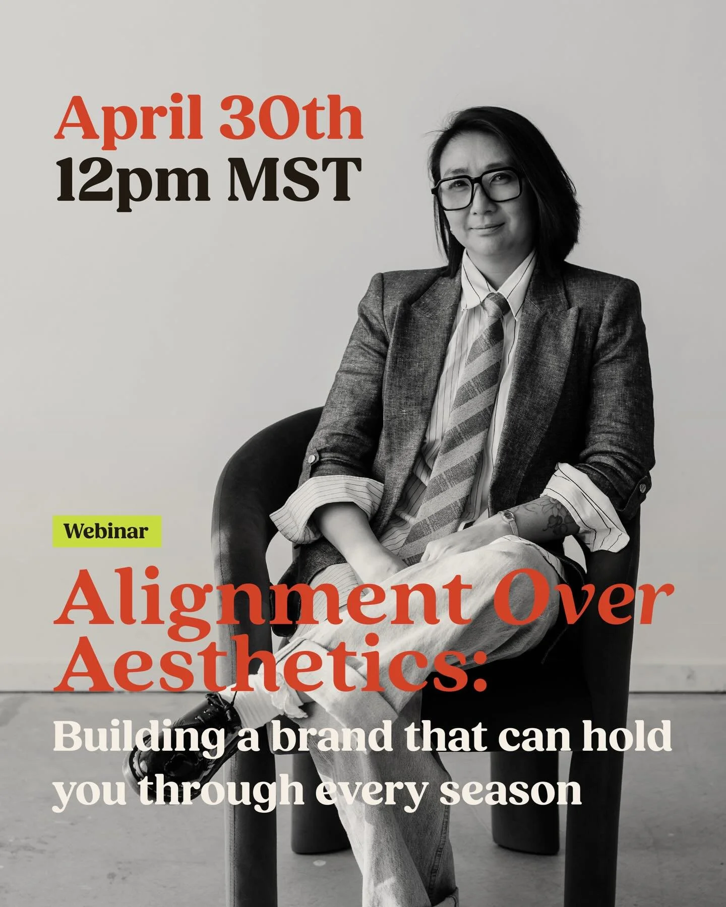 I&rsquo;m excited to share that I&rsquo;ll be presenting an upcoming webinar on April 30th at 12pm MST or 2pm ET:

Alignment Over Aesthetics: Building a brand that can hold you through every season

This webinar weaves together a decade-long business