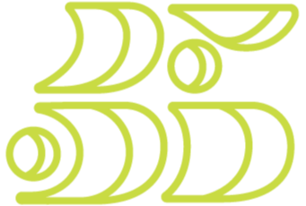 Stylized lime green abstract design resembling stacked logs or rounded shapes.