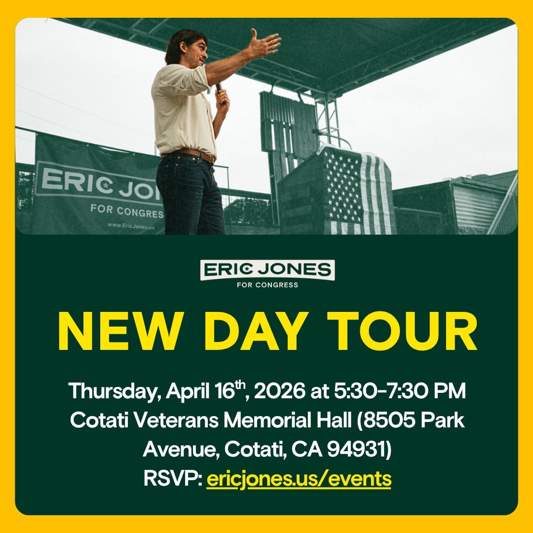 I&rsquo;m running for Congress to fight for working people &mdash; not corporations. Let&rsquo;s talk about the future of CA-04. Join me on our New Day Tour in Cotati at the Veterans Memorial Hall on April 16th. Comment TOUR for the link to RSVP.