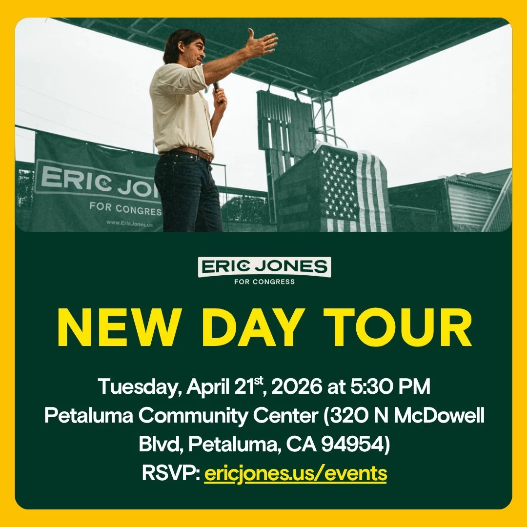 I&rsquo;m running for Congress to fight for working people &mdash; not corporations. Let&rsquo;s talk about the future of CA-04. Join me on our New Day Tour in Petaluma at the Community Center on April 21st. Comment TOUR for the link to RSVP.