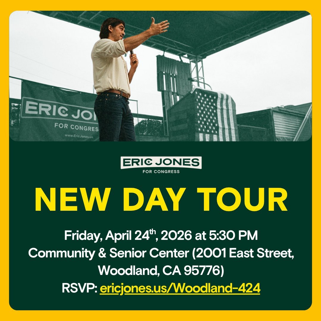 I&rsquo;m running for Congress to fight for working people &mdash; not corporations. Let&rsquo;s talk about the future of CA-04. Join me on our New Day Tour in Woodland at the Community &amp; Senior Center on April 24th. Comment WOODLAND 424 for the 