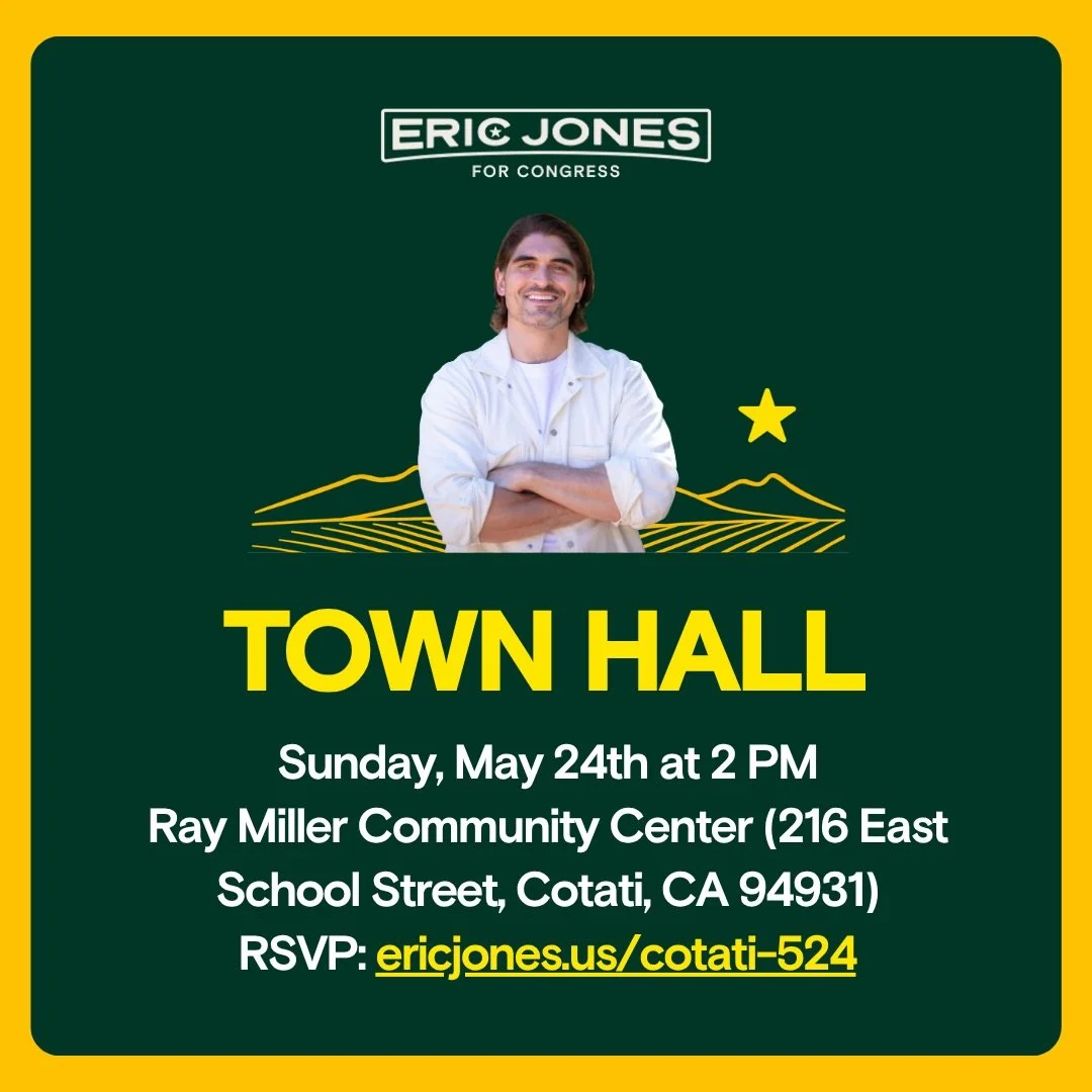 COTATI! I&rsquo;m running for Congress to fight for working people &mdash; not corporations. Let&rsquo;s talk about the future of CA-04. Join me at the Ray Miller Community Center in Cotati on May 24th. Comment COTATI 524 for the link to RSVP.