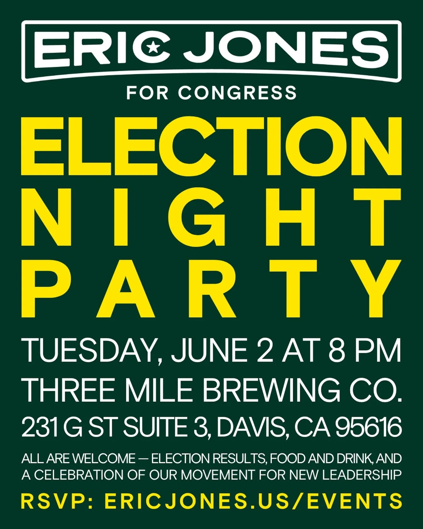 Join us at Three Mile Brewing on June 2 as the results come in &mdash; for food, drinks, community, and a celebration of everything we&rsquo;ve built together 👊