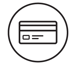 Icon of a credit card inside a circle.