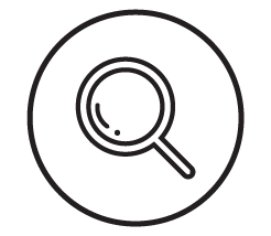 Magnifying glass icon over a circular background