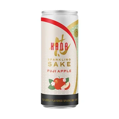 Can of Hana Sparkling Sake Fuji Apple flavor with a white background and colorful label.