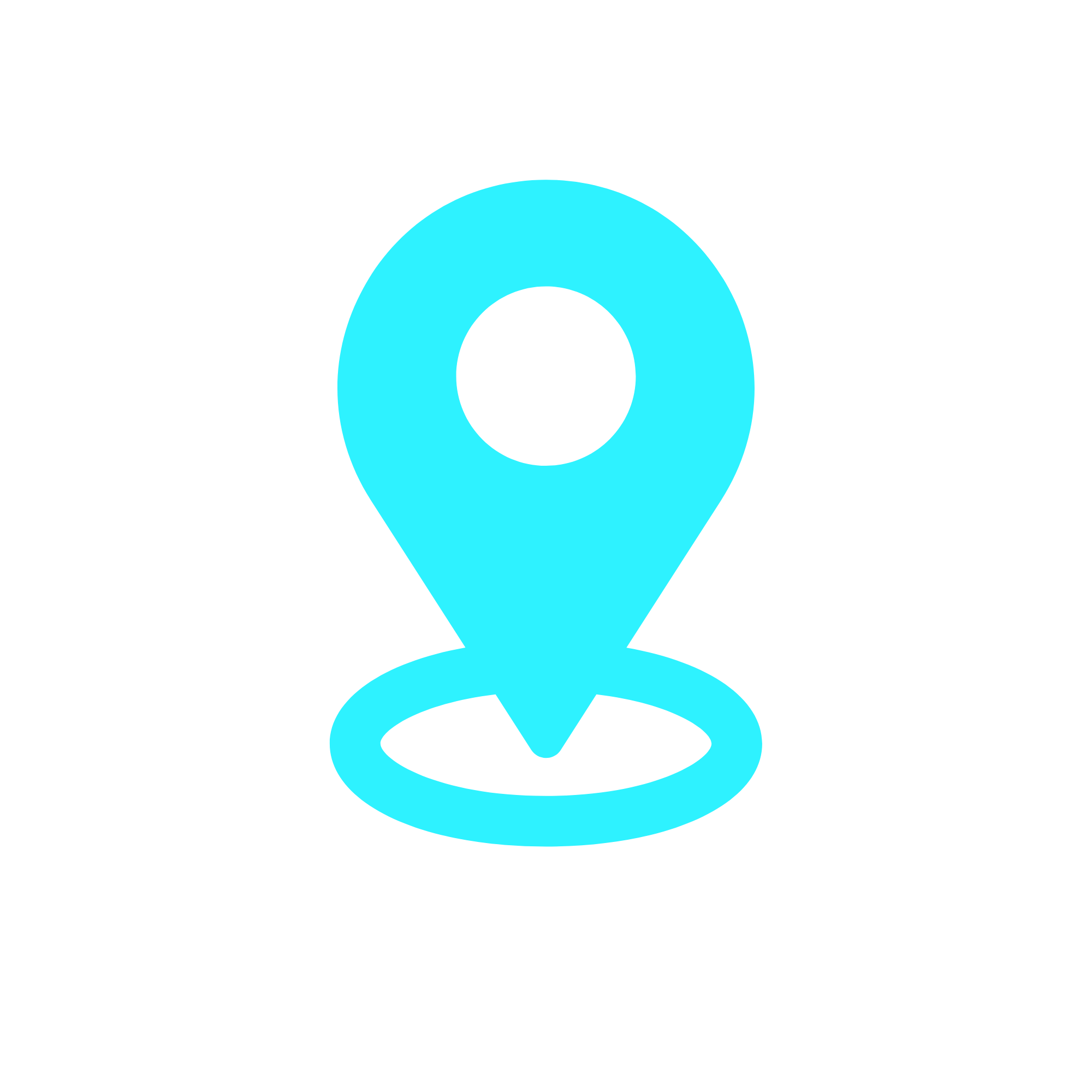 Stylized blue location pin icon with a hollow center, placed on a black background.