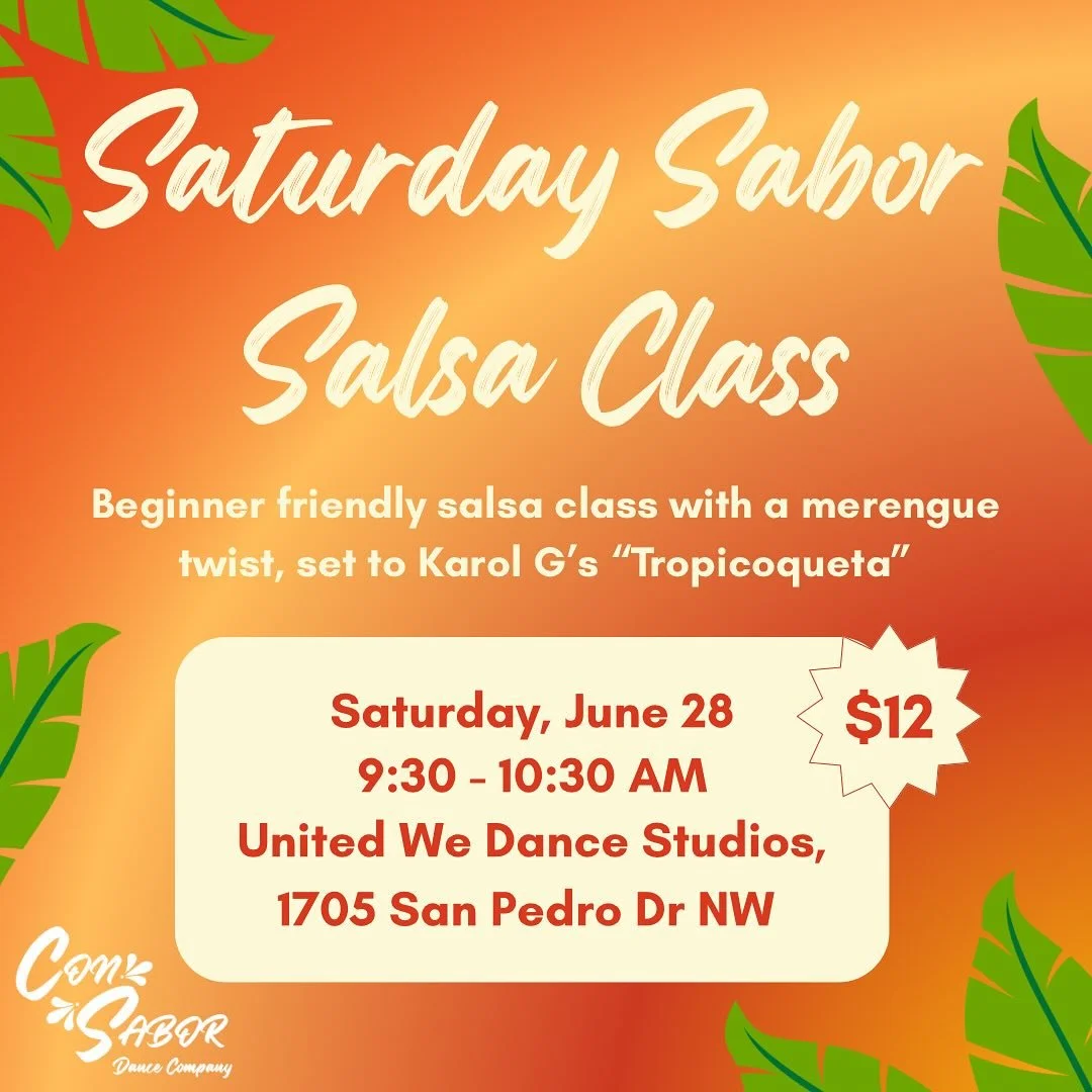 Join us this Saturday from 9:30&ndash;10:30 AM at United We Dance Studios for a beginner-friendly salsa class with a merengue twist 💃🏻

We&rsquo;ll be dancing to Tropicoqueta by Karol G&mdash;blending salsa basics with upbeat, easy-to-follow moveme
