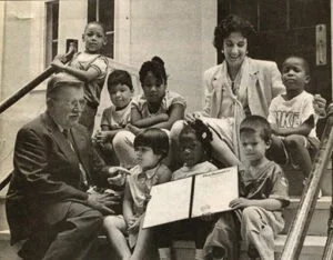 Teacher with PNS children on the steps