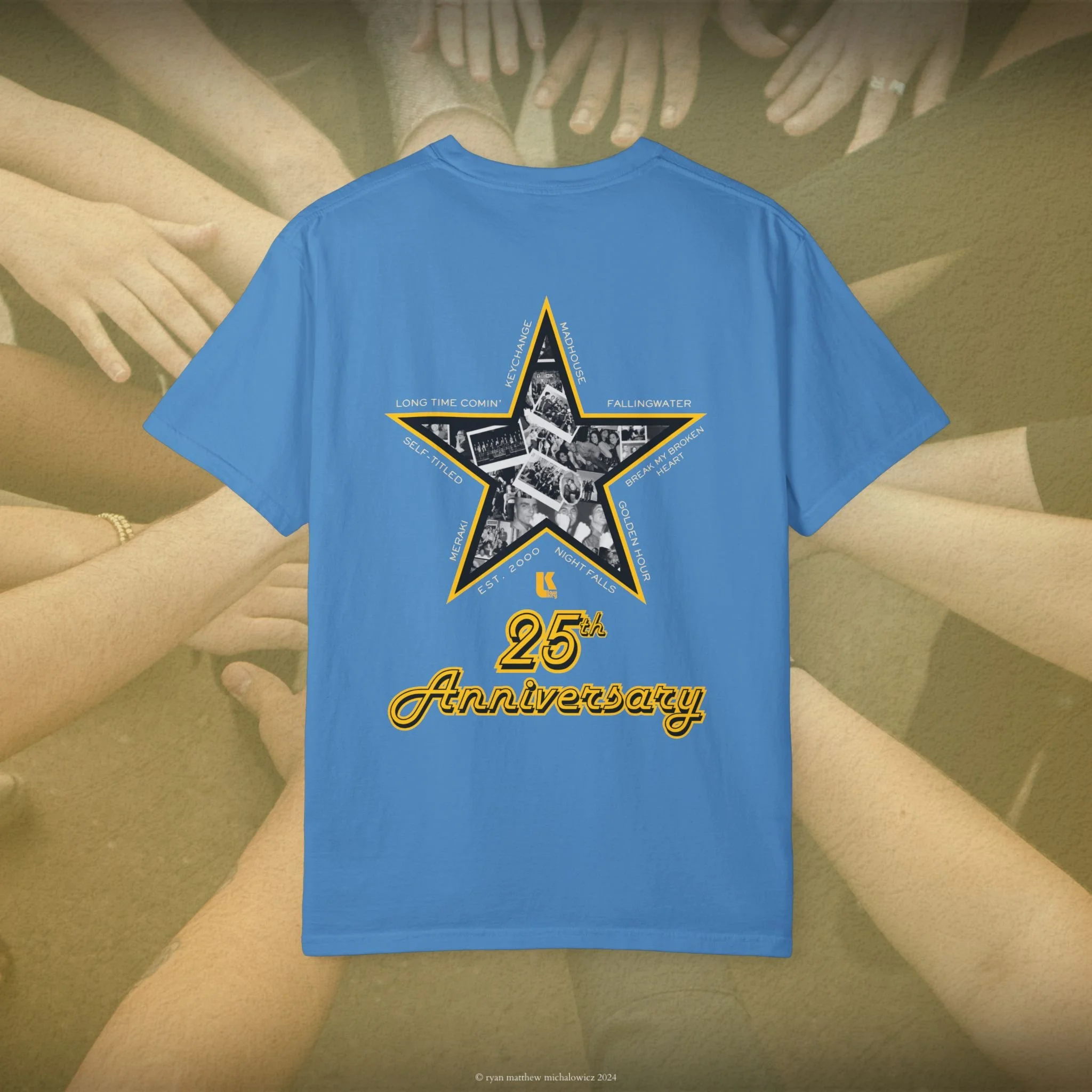 An image of a T-shirt designed by William Reeves for Low Key Acapella's 25th Year Anniversary Concert