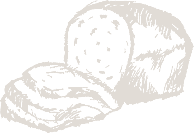 Sketch of a partially sliced loaf of bread and a few slices