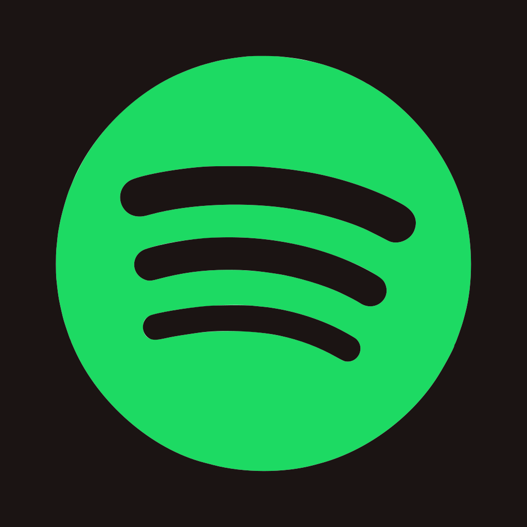 Spotify logo with a black circle and green background, featuring a black sound wave icon in the center.