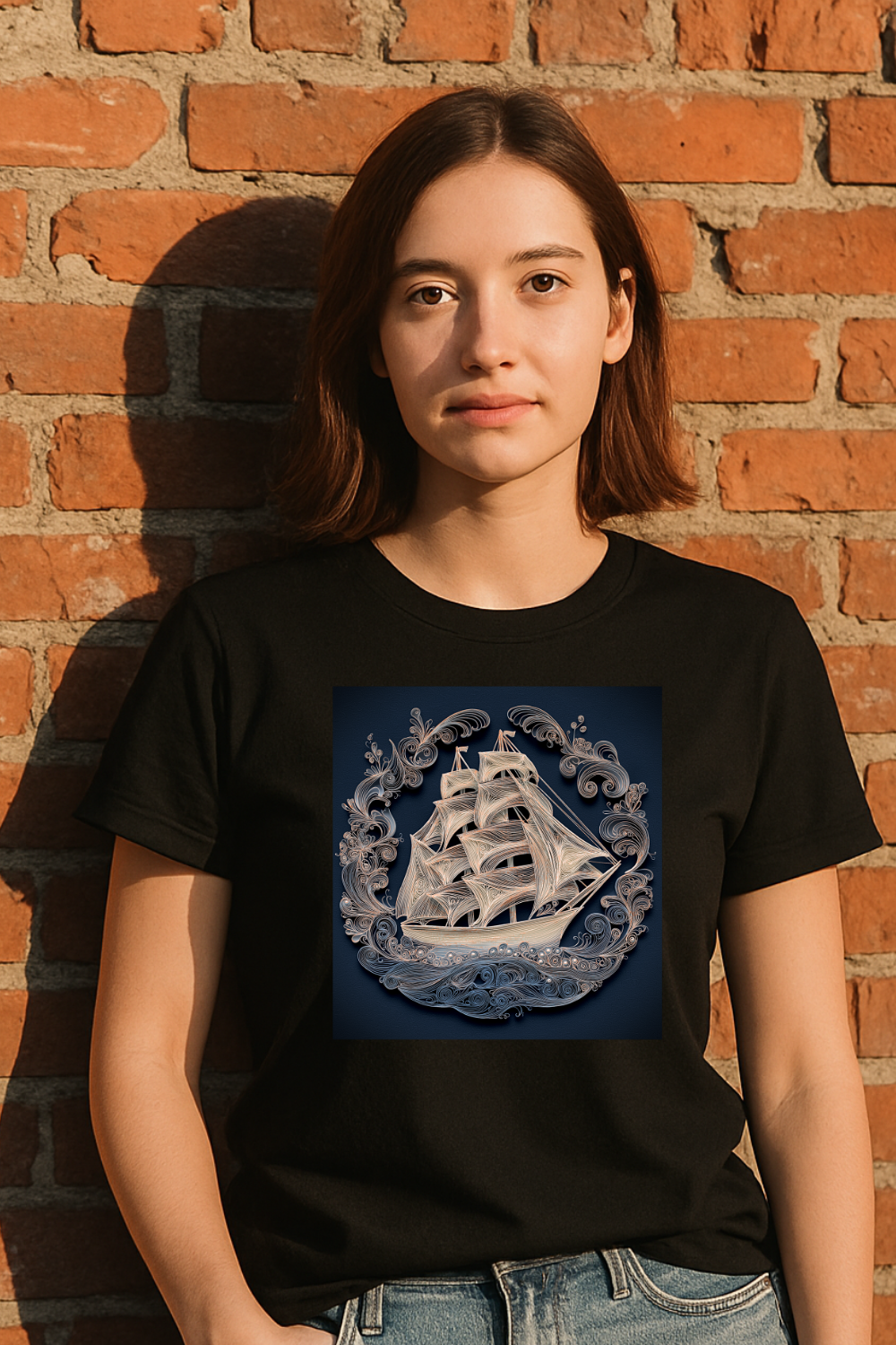 Mariner’s Crown Filigree Ship T-Shirt 07 – Nautical Art Graphic Tee (Black, Navy, Dark Heather)