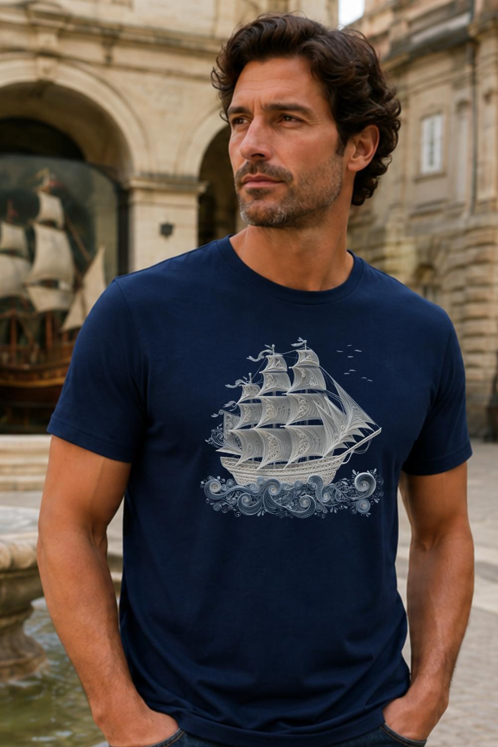 Northern Passage – Midnight Passage Filigree Sailing Ship T-Shirt