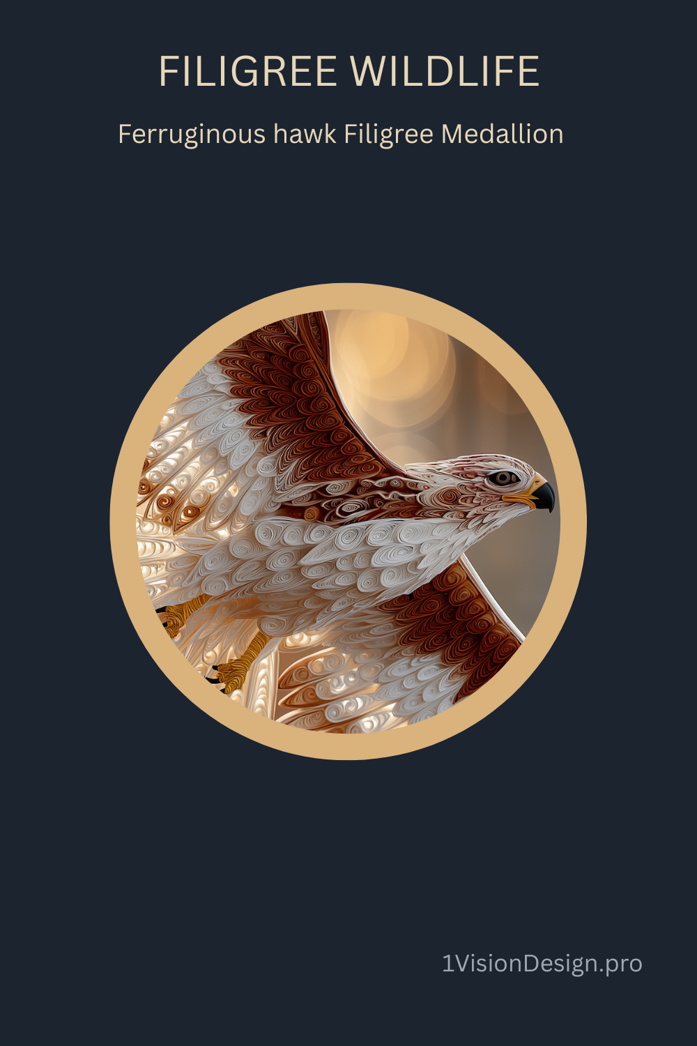 Ferruginous Hawk Filigree Medallion Wildlife Art Print – Birds of Prey Wall Decor