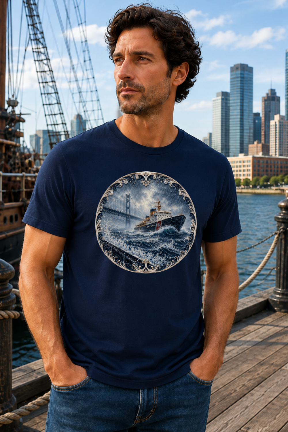 Bridge in the Storm – Great Lakes Icebreaker Unisex T-Shirt