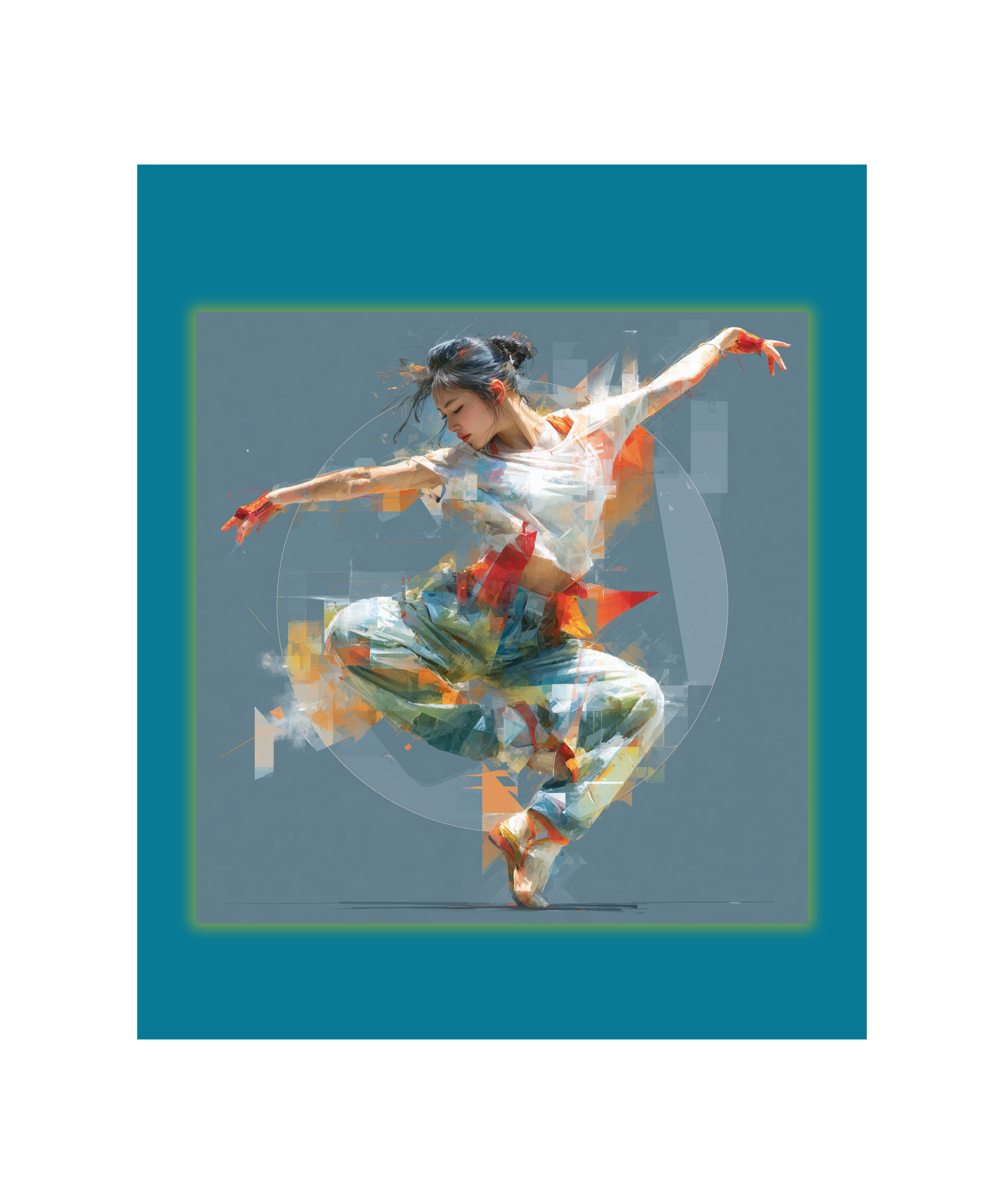 Breakdance Modern Art T-Shirt — Cinematic Dancer IllustrationDance Art T-Shirt Collection This modern dance T-shirt features a dynamic dancer captured mid-motion, layered with soft geometric textures