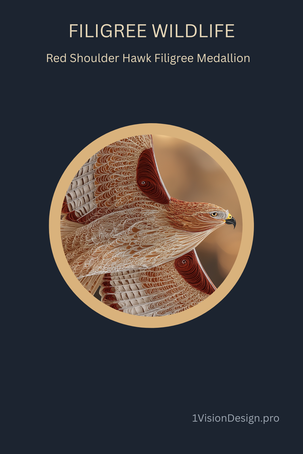 Red Shoulder Hawk Filigree Medallion Wildlife Art Print – Birds of Prey Wall Decor