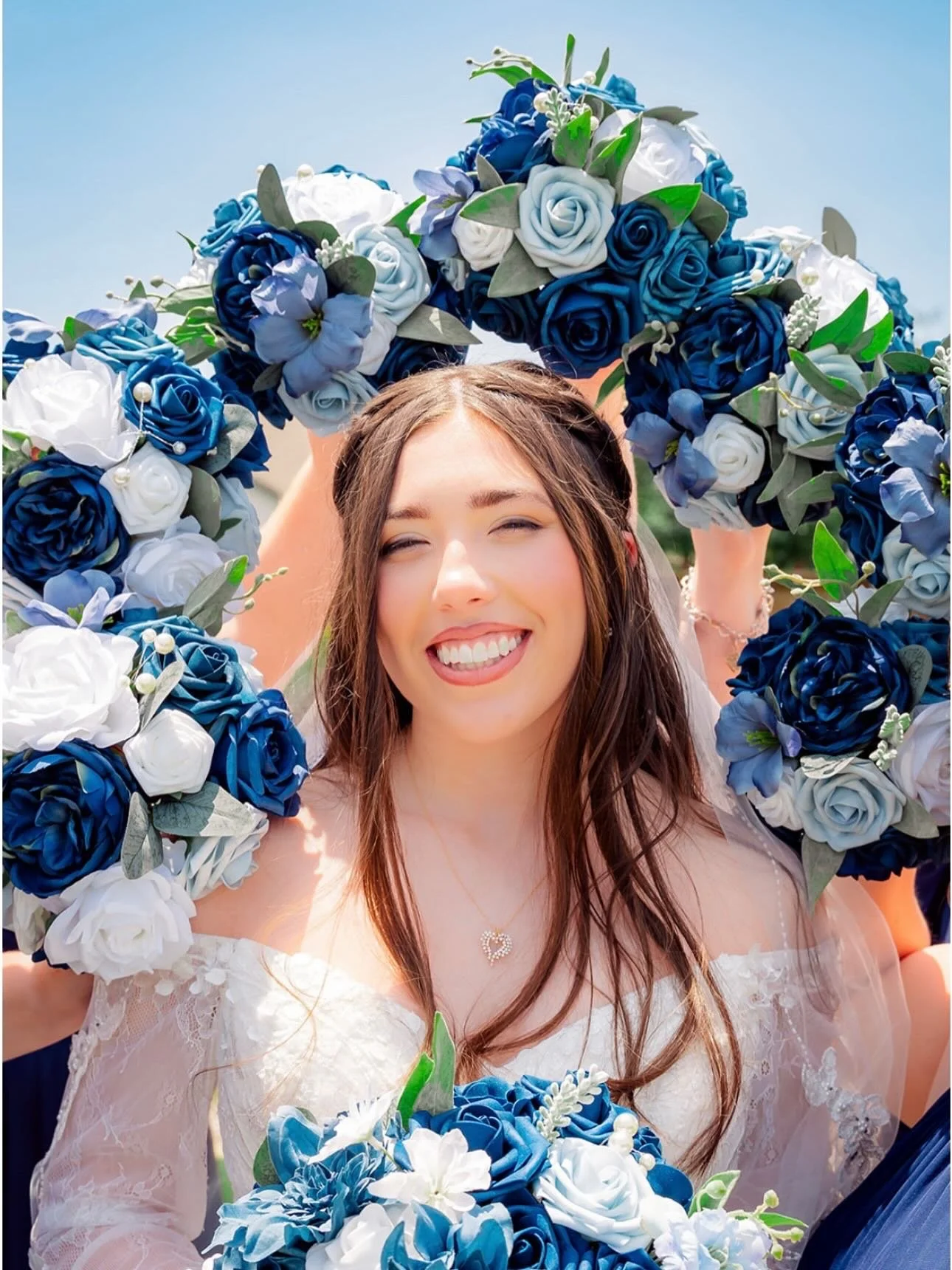 A dream in white, with my girls in blue by my side. 💙  #dfw #texasweddings #texasweddingphotographer #texasbride #bridesmaids #beautifulinblue #specialday #outsideceremony #bridalmakeup #bridalhairstyling  Photographer: @6pointmedia  Venue: @themeli
