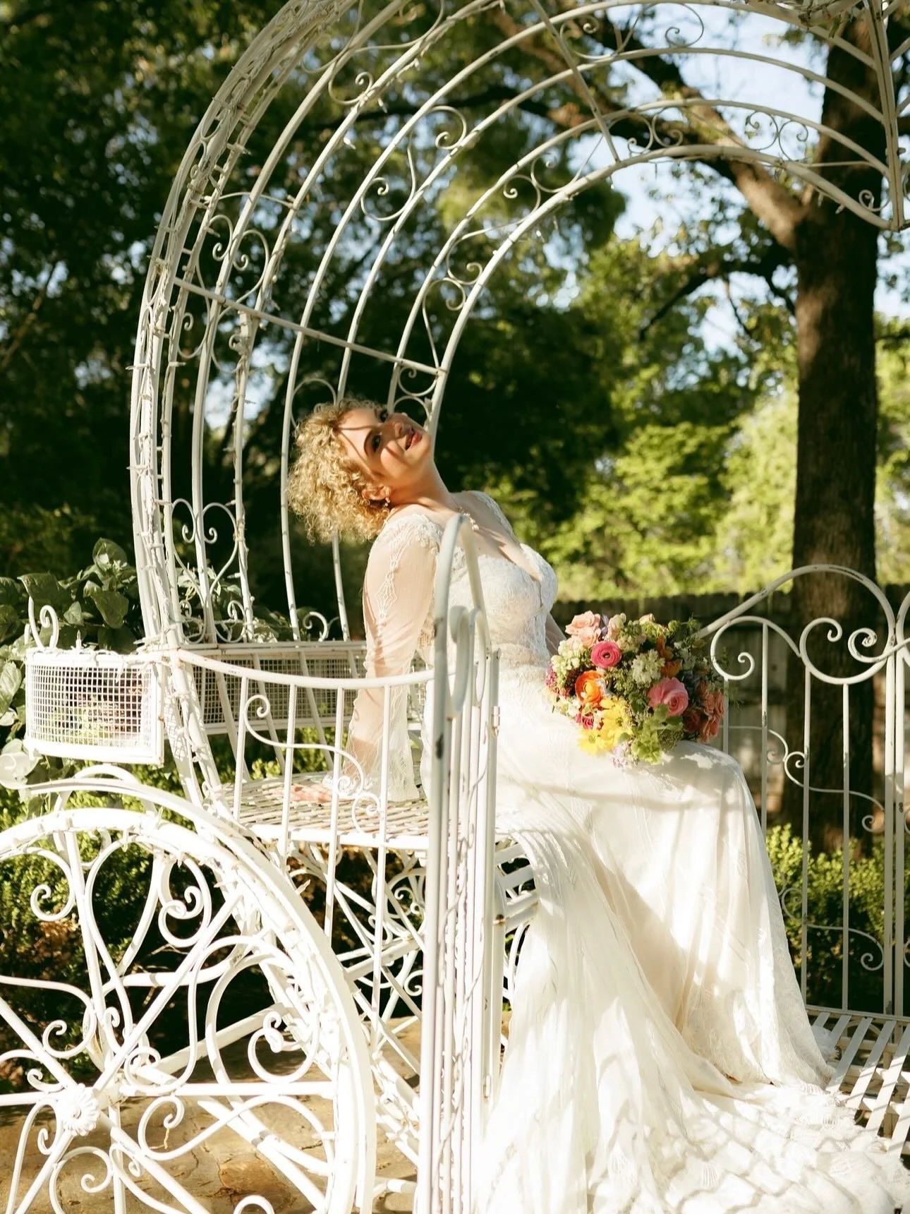 Sun-kissed and love-struck &mdash; a summer bride in full bloom. ☀️ Photographer: @destineepaigephotos  Venue: @aandmgardens  Makeup: @prettyonpremises  Cake: @thatsthecake  Dj: @premierweddingsdfw  Officiant Ryan Huff - @qualifiedcovenant