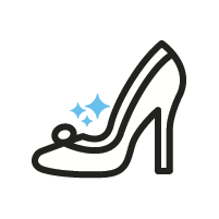 Illustration of a white high heel shoe with sparkling stars