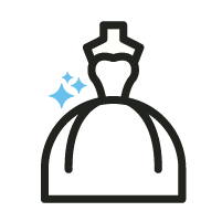Illustration of a fancy black dress on a dress form with sparkling accents