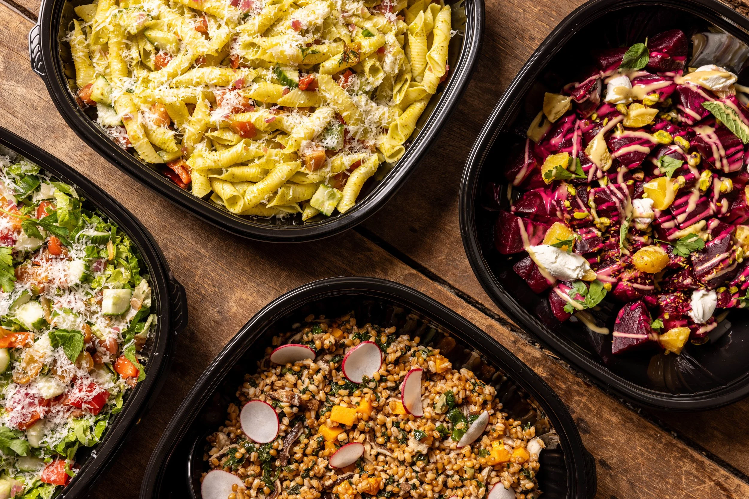 Winslow's salads: pasta, beet, grain and chopped