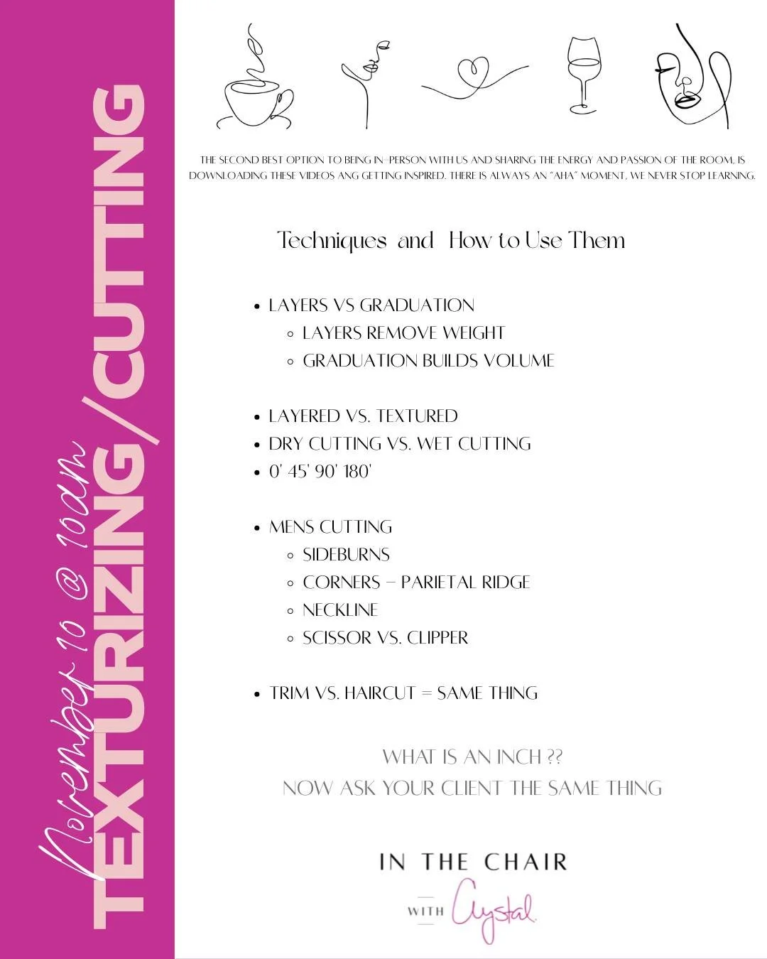 Good stylists know how to do hair. Great stylists keep learning how to do it better. 💇🏼&zwj;♀️

Join me monthly for in the chair w/Crystal here at Meraki Hair &amp; Body. Link in bio to reserve your space. 🙌🏼
&bull;
#inthechair #meraki #salontips