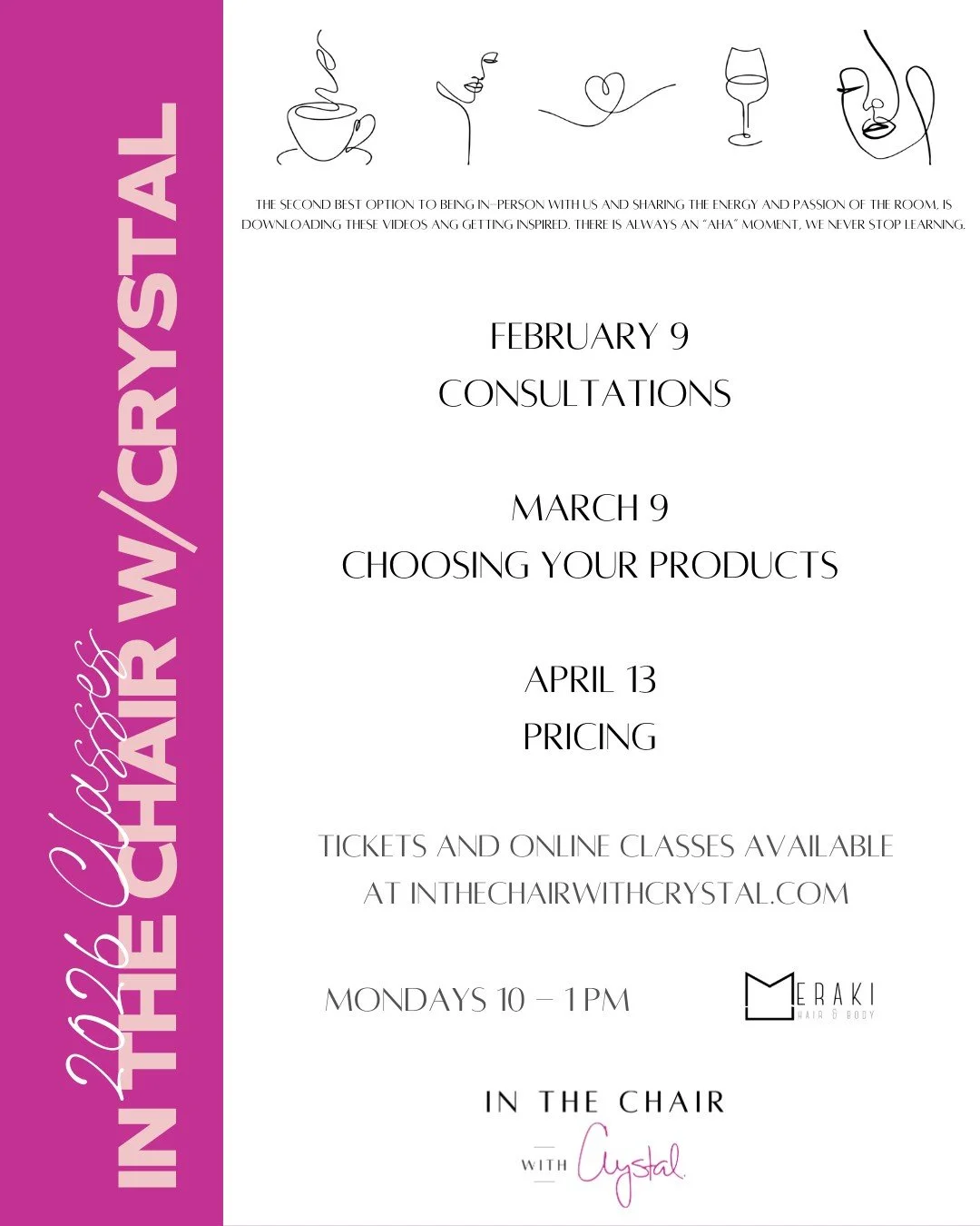 Make investing in yourself a priority for 2026! 🤍

Join me monthly for in the chair w/Crystal here at Meraki Hair &amp; Body. Link in bio to reserve your space. 🙌🏼
&bull;
#inthechair #meraki #salontips #entrepenuer #business #lasvegassalon #salonl