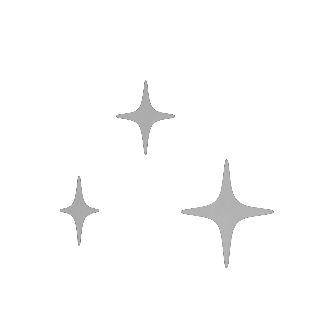 Black background with three grey sparkling star shapes.