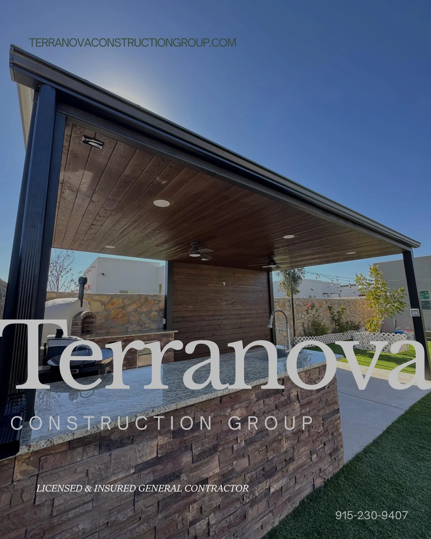 Terranova Construction Group
Licensed &amp; insured general contractor serving El Paso and surrounding areas.

We specialize in:
&bull; Outdoor living spaces
&bull; Metal &amp; wood pergolas and fencing
&bull; Concrete, turf &amp; outdoor kitchens
&b