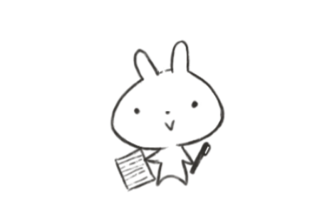 Line drawing of a cute bunny with a pen and paper in hand.