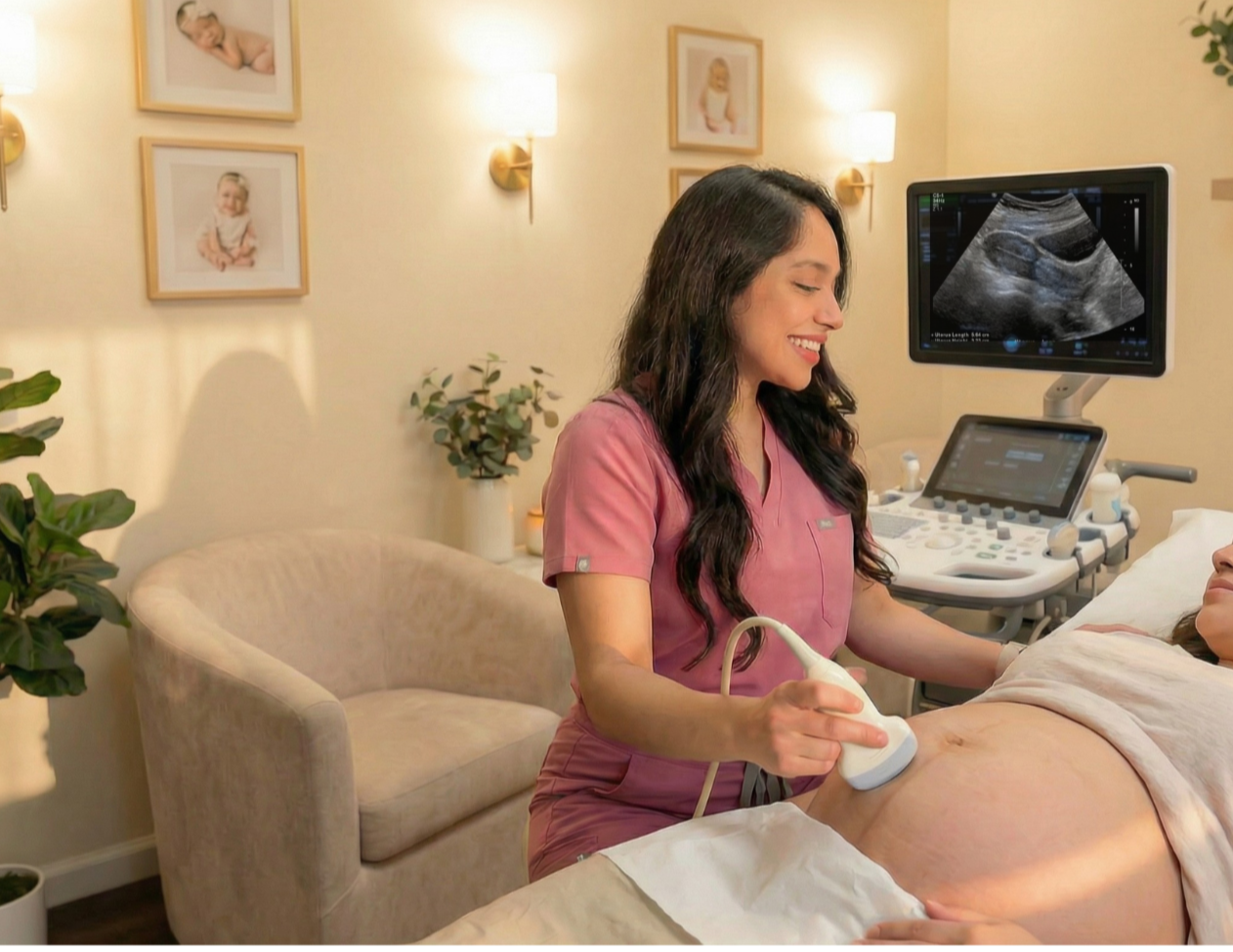 tampa ultrasound specialist scanning an ultrasound of a pelvic fertility patient ultrasound
