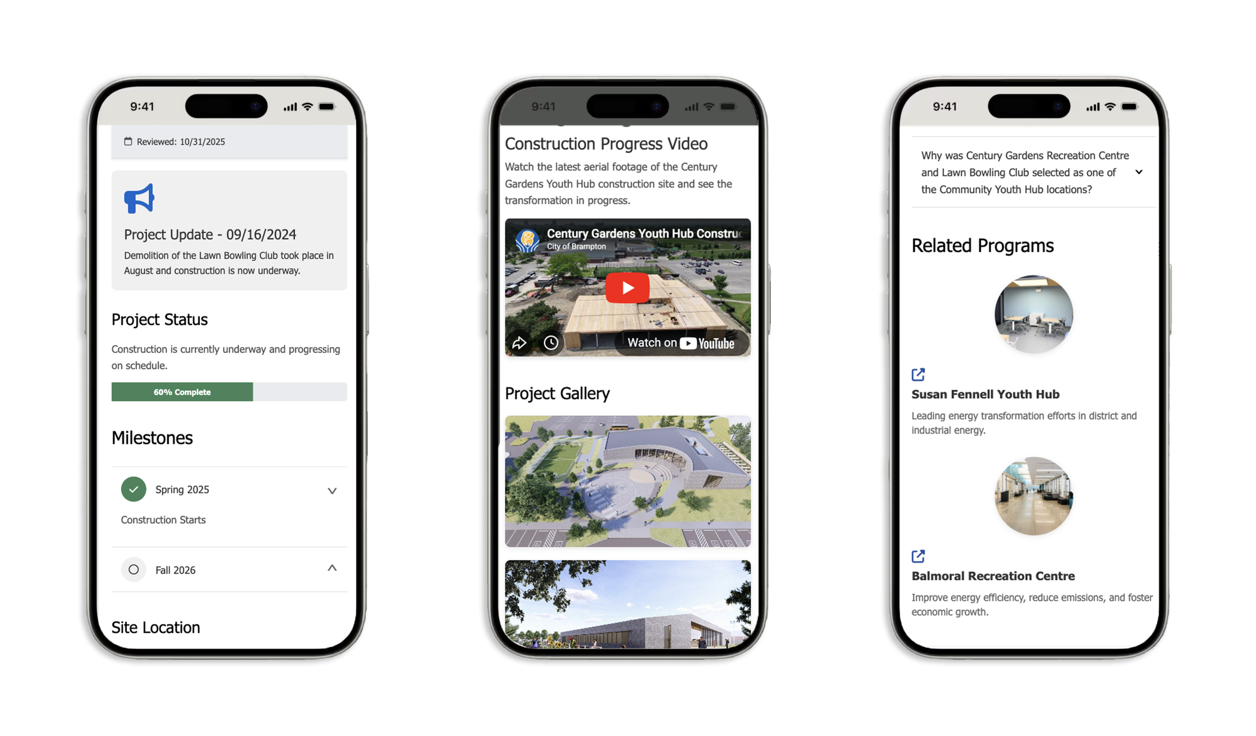 Mobile mockup of Century Gardens project page