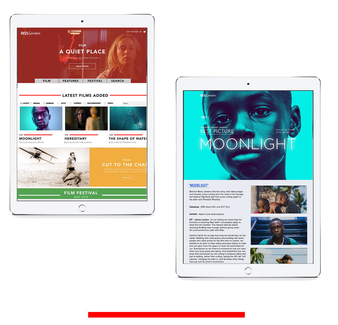 Reel-Spiration website in a tablet mockup