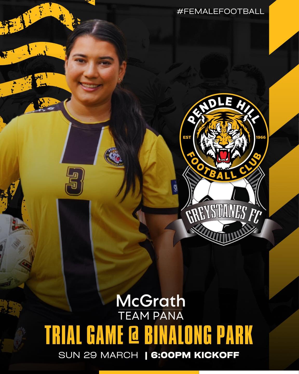 Season starts now ⚽️ 

Our women take on Greystanes this Sunday, 6pm at our home, Binalong Park.

Support the rise of women&rsquo;s football at Pendle Hill 💛🖤 

Be there and back the girls 🙌