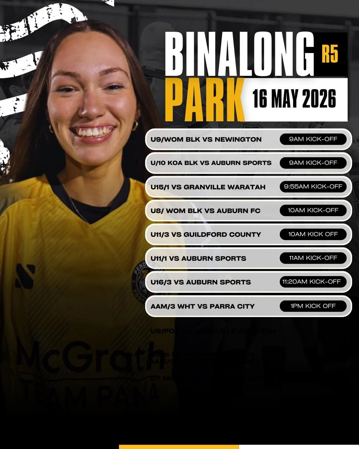 Round 5 @ Binalong

From an extremely busy weekend at home last weekend we have a bit of a quieter weekend this Saturday but the games on are worth a watch. 

9am for the first kick off all the way through to our AAM kick off at 1pm.

Get down there 