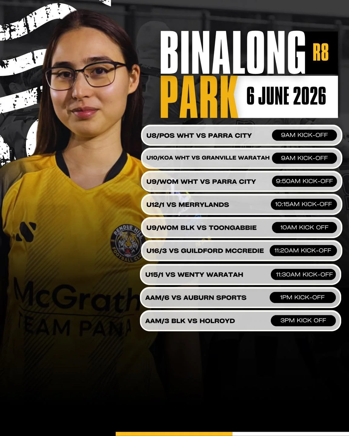 Round 8 - Saturday
Round 9 - Monday

Long weekend brings plenty of home games on both Saturday and Monday this week. 

Get down to Bino and get behind all the teams.