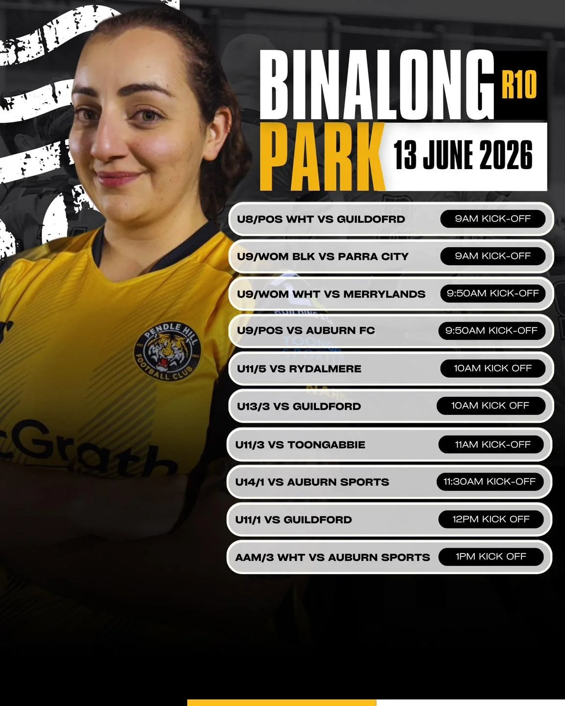 Back at Binalong this Saturday! 

Games kicking off bright and early this weekend at 9am and running all the way through to our AAM/3 White taking on Auburn at 1pm!

Get down there and get behind the teams!