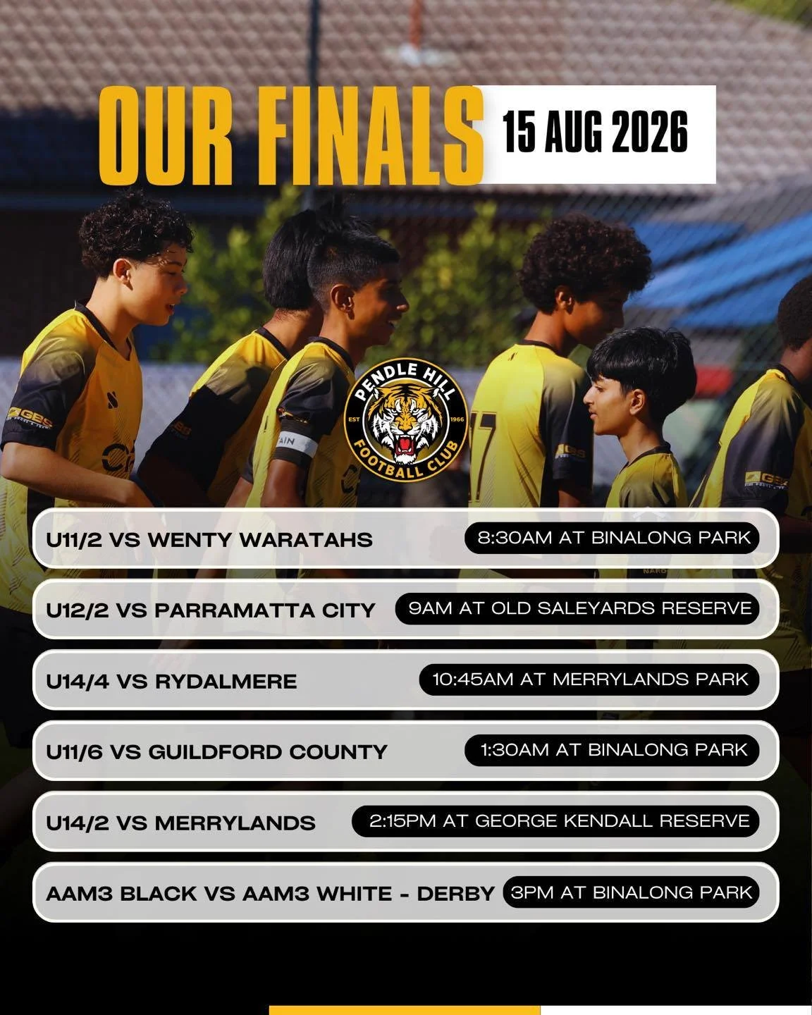 Finals games from around the grounds!

If you want to catch all the Pendo action this weekend take a look at times and locations of all our teams playing finals.

Good luck to all our teams involved this weekend!