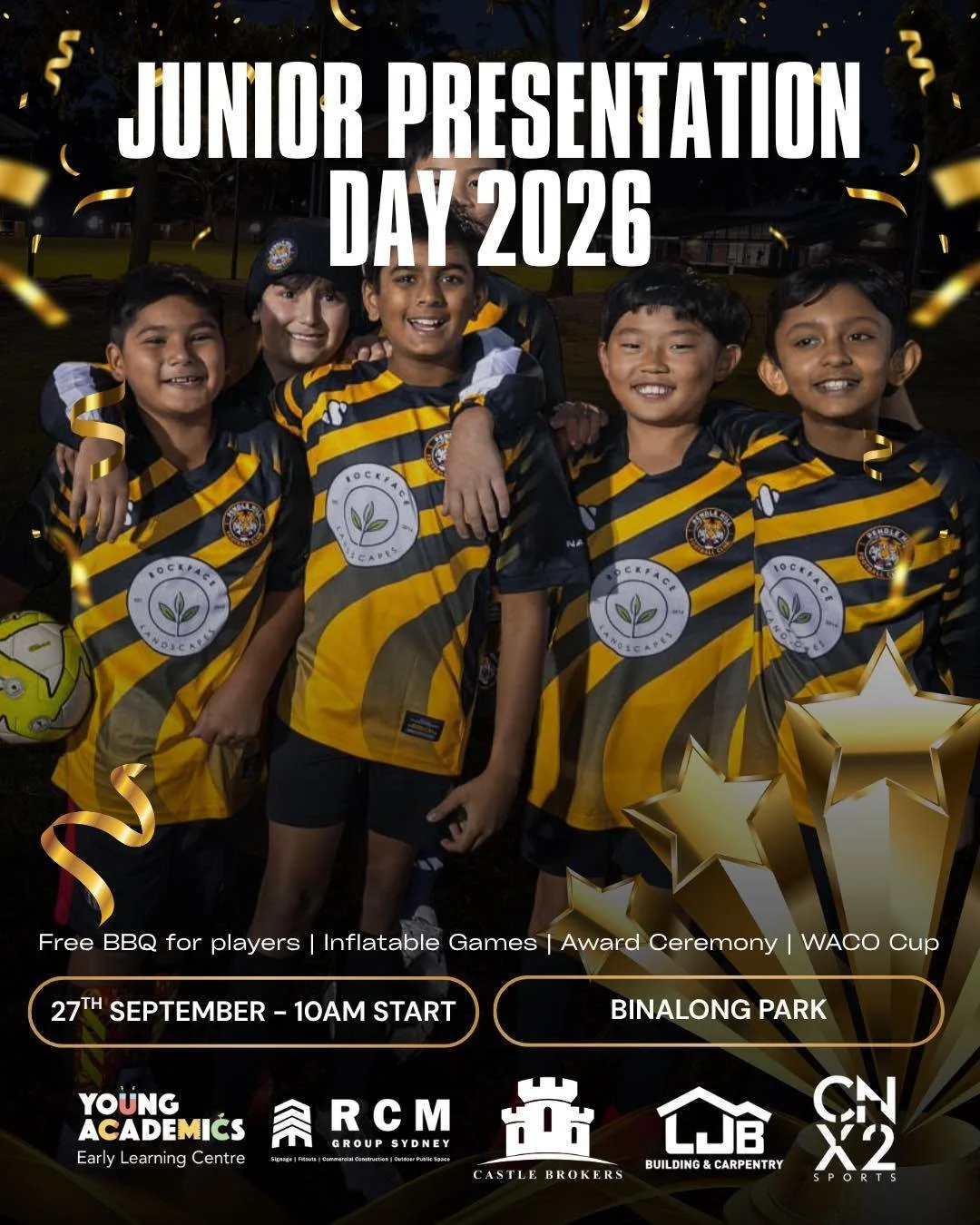 Members are invited to our Junior Presentation Day on Sunday, 27 September 2026, commencing at 10am. 

✅ Awards for every team
✅ Free BBQ lunch
✅ Inflatable Soccer Games &amp; Jumping Castle

Bring your picnic rug or chairs and enjoy a great day with