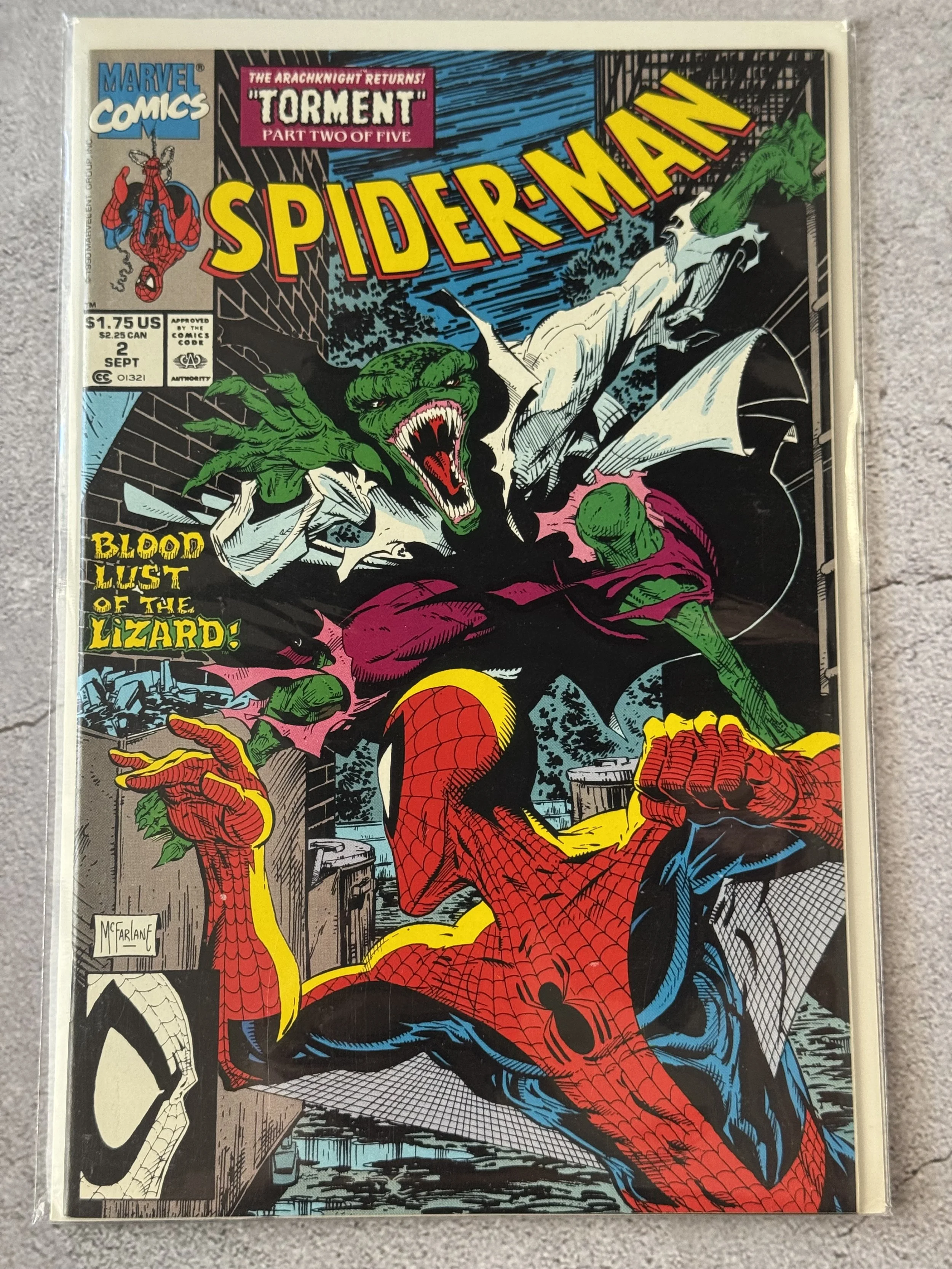 Spider-Man #2 1990, Marvel Comics, Torment, Lizard, Todd McFarlane