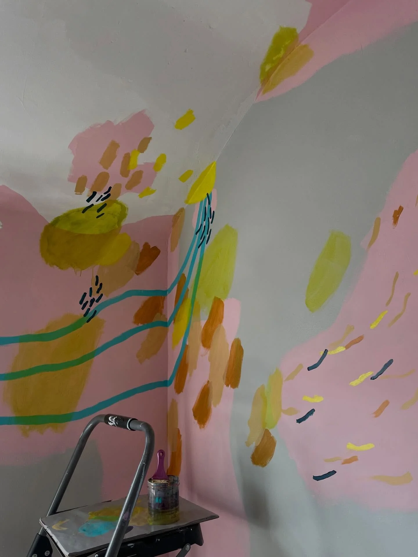 I&rsquo;m working on my first ever mural in our home studio space!!!! This process is proving very energizing to me. I love working BIG, and a &ldquo;blank canvas&rdquo; this big has endless possibilities and a totally different feel. I might be obse