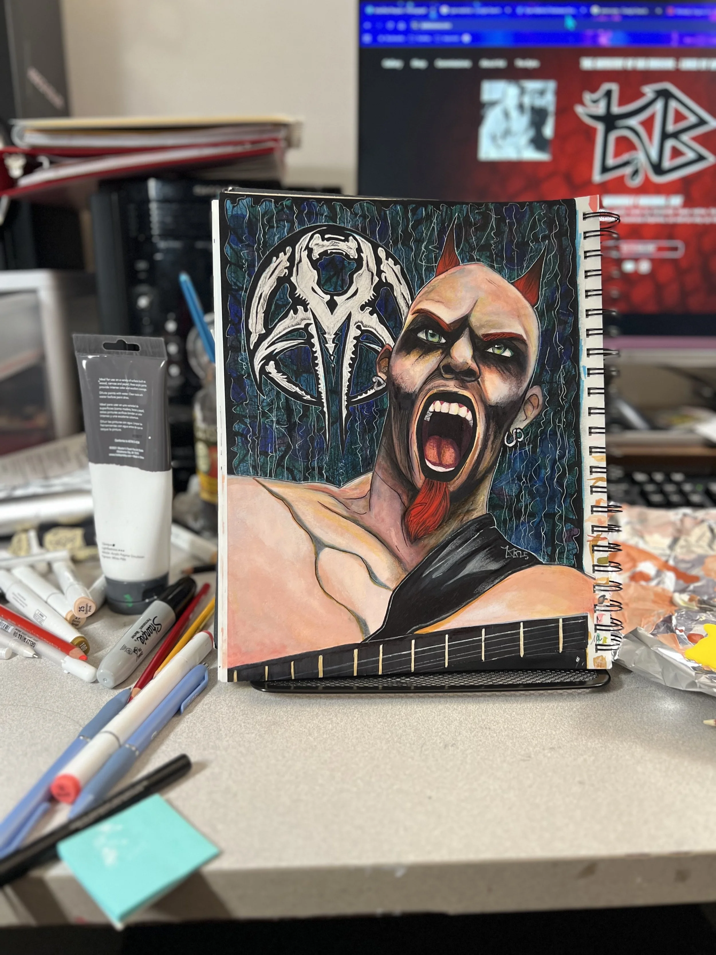 Ryan Martinie, Mudvayne Bassist, Mixed Media Illustration 9"X11" 2025