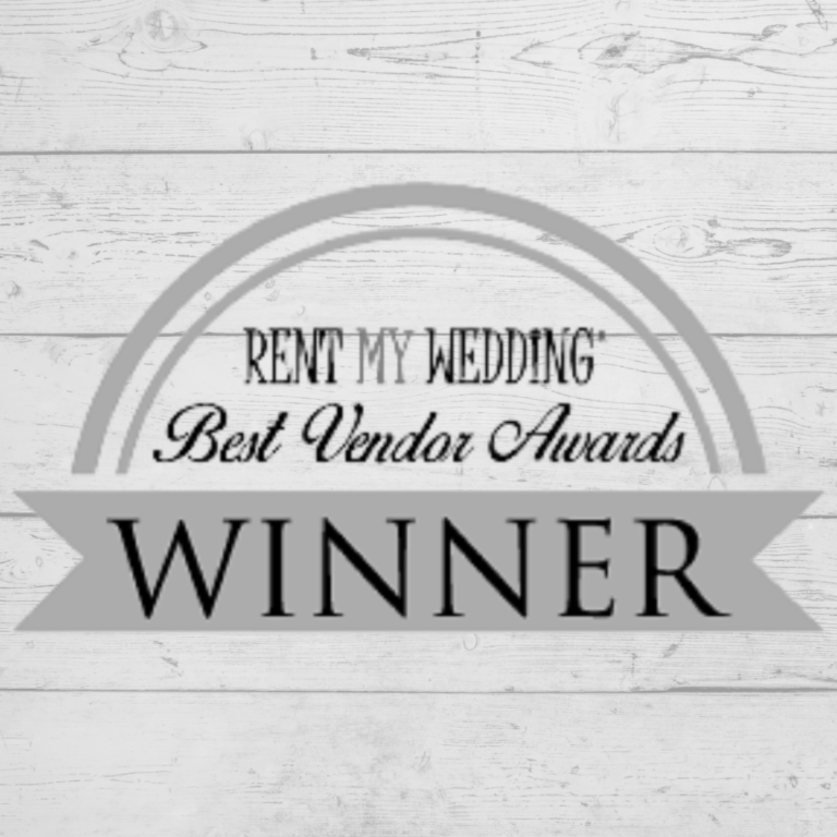 An award certificate titled 'Rent My Wedding Best Vendor Awards Winner' with a wooden background.